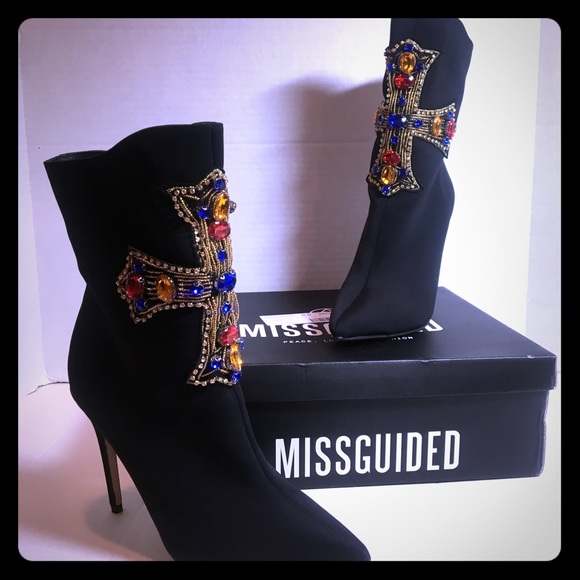 Missguided Shoes - Missguided Cross Embellished Ankle Boots size 40
